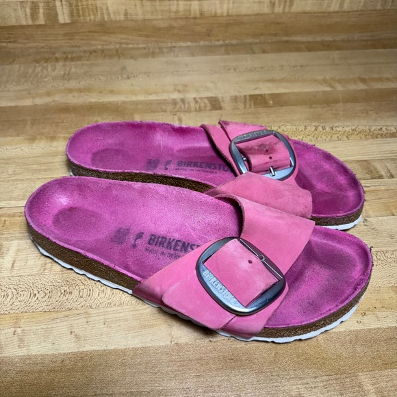 Birkenstock Shoes - Birkenstock Madrid Big Buckle Pink Nubuck Leather Slide Sandals Womens 40 L9